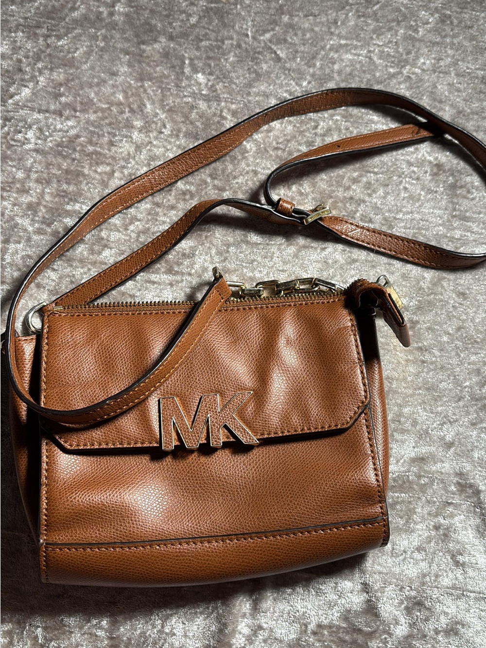 Michael Kors Cognac Brown Leather Crossbody Bag with MK Logo